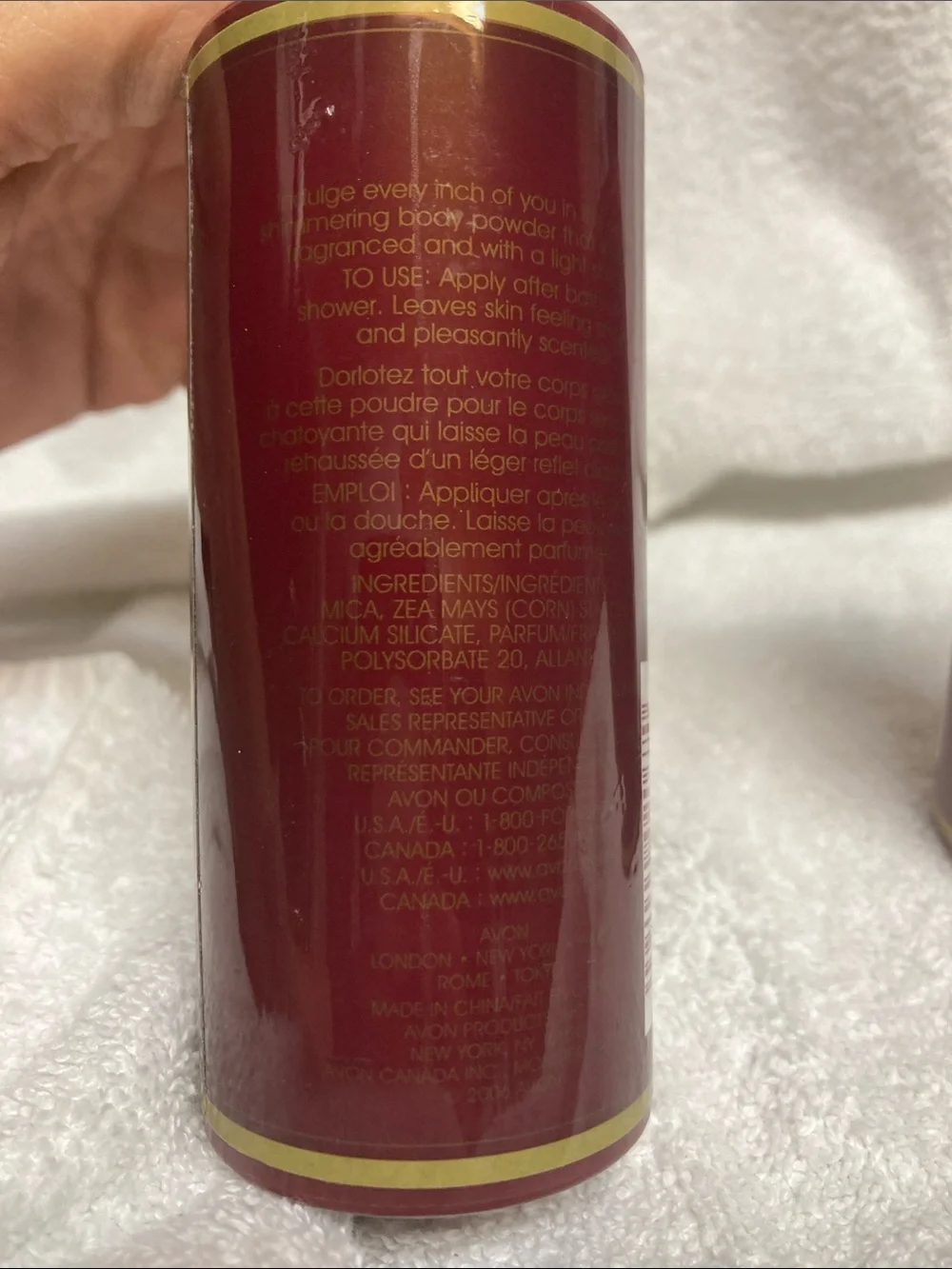 Avon Imari body powder Burgundy and Gold Hibiscus Canister set of 2